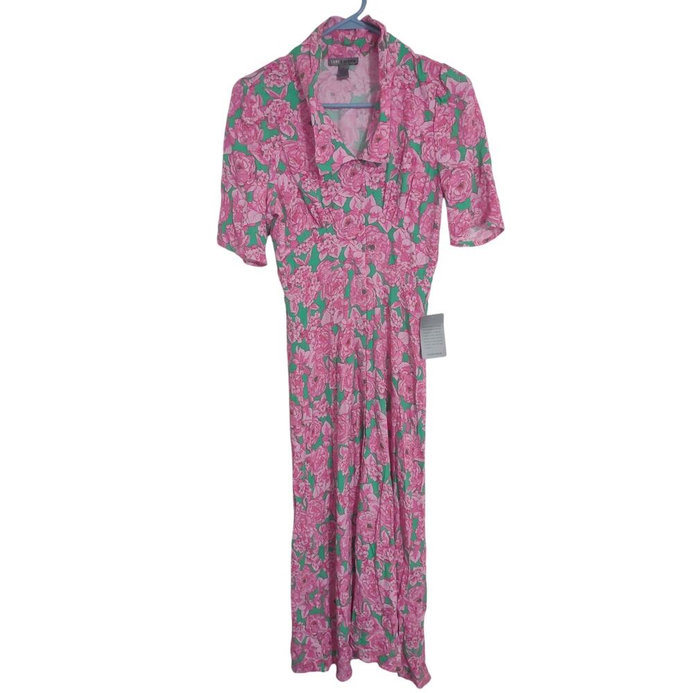 Love By Design Pink Floral Maxi Dress with Green Accents